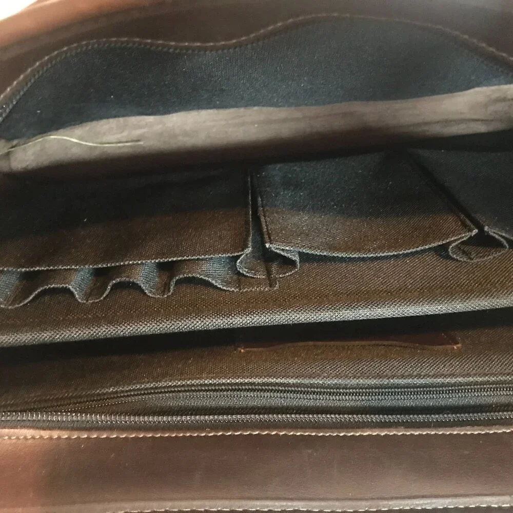 JACK ROGERS Mens Executive Leather Briefcase Messenger Bag Brown Zip Top 16